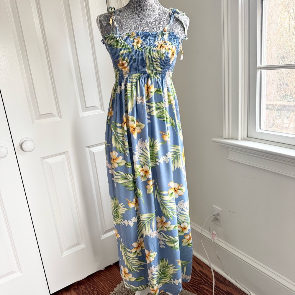 Two Palms Hawaiian Blue Floral Maxi Dress Festival Cottagecore Size: OS